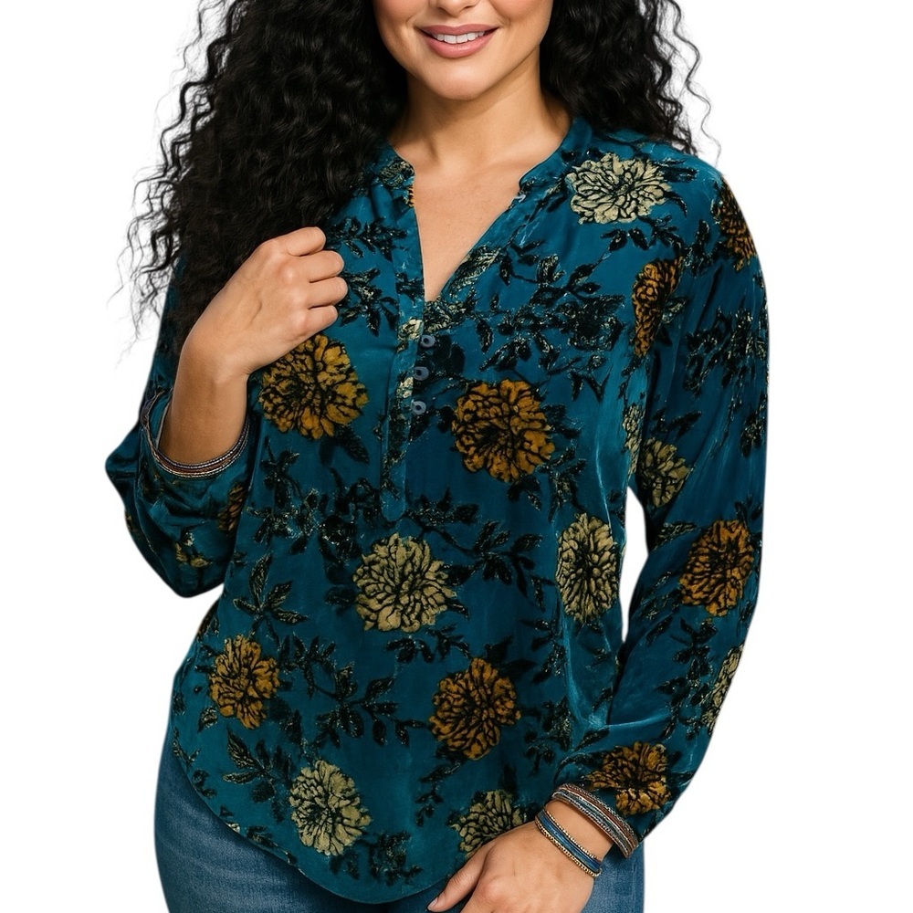 Johnny Was Velvet Burnout Cadeki Stila Blouse NWT